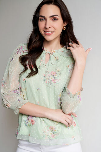 Mint Floral Straight Top, Mint, image 1